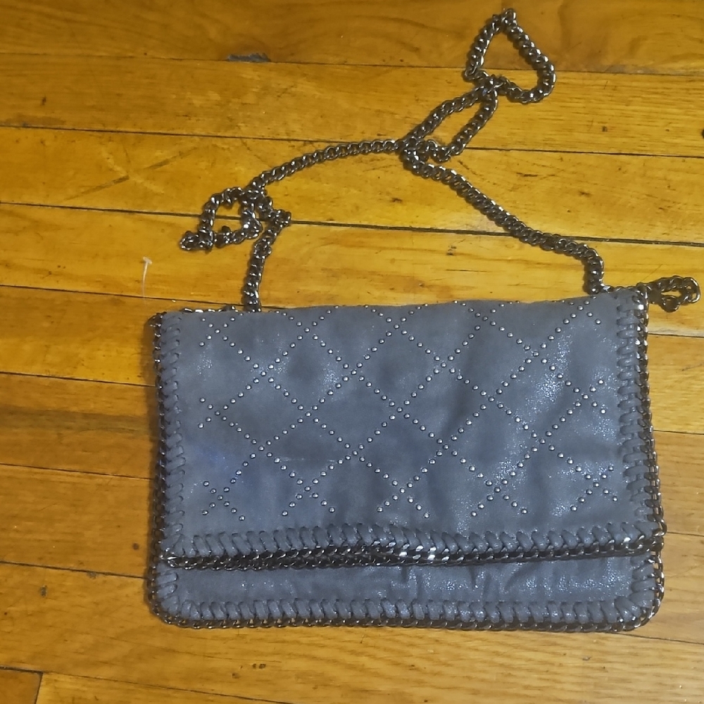 Studded Quilted Gray Chain Shoulder Bag